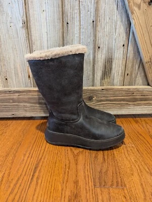 Fitflop F-mode двойной лицо стриженный мех кожи на платформе икры ботинки коричневый SZ9 $300 - Изображение 1 из 4