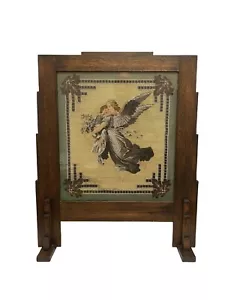 Antique Victorian 32” Mahogany Hand Beaded Fire Screen 19th Century. - Picture 1 of 10