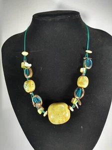 Premier Designs Island Girl Necklace Blue Green Ceramic Glass Wood Shell Boho - Picture 1 of 7
