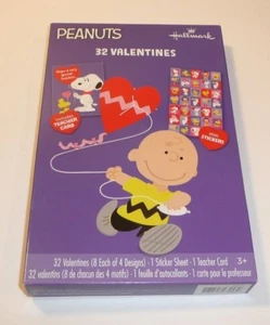 Peanuts Children’s 32 Valentines w/ Stickers Valentine's Day Cards School Snoopy - Picture 1 of 2