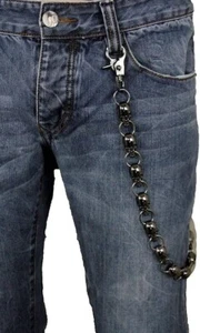 Pewter Gunmetal Silver Metal Wallet Chain Skeleton Skull Biker Gothic Style - Picture 1 of 5