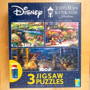 Disney Thomas Kinkade 3 Pack Puzzle Alice, Mickey Minnie, Beauty - SEALED BAGS - Picture 1 of 3