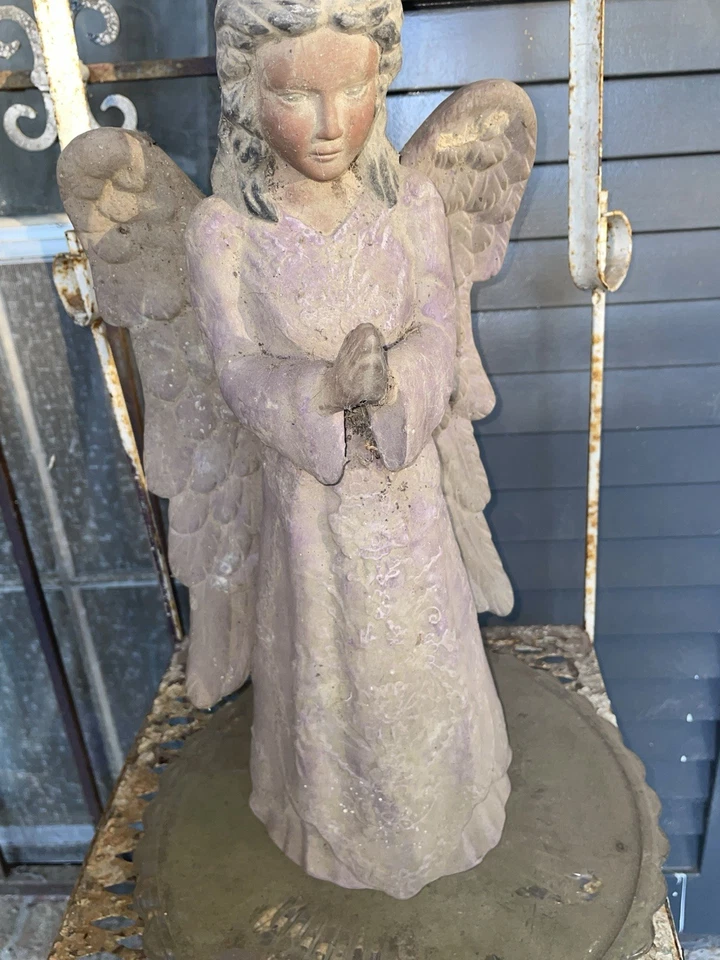 WHITE CERAMIC KNEELING PRAYING GUARDIAN ANGEL WITH WINGS FIGURINE - Image 1 of 1