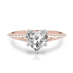 14k Rose Gold Engagement Ring Diamond Lab Grown Heart 1.36 Carat IGI Certified - Picture 1 of 10