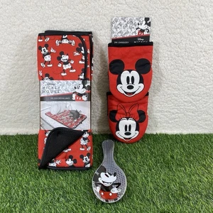 Disney Mini Ofenhandschuhe Geschirr Trockenmatte 2er Set Stück Löffel Mickey Mouse Rot Schwarz - Bild 1 von 23