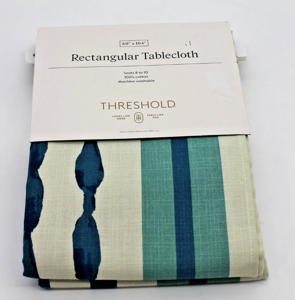 Tablecloth Blue Striped - Threshold™ NEW 60" x 104" 100% Cotton Qty 4 Available - Image 1 of 4