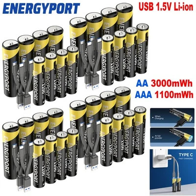 Lote Baterías Recargables USB 1.5V AAA 1100/3000mWh Batería Litio Li-ion Foto 1 de 4