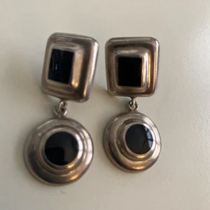 ORECCHINI PENDENTI VINTAGE ARGENTO STERLING CON ONICE 19g 1 3/4" Messico Taxco - Foto 1 di 5