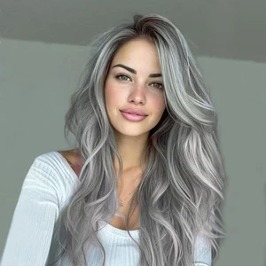 Pelucas ombre gris plata peluca ondulada en capas pelucas 100 % cabello humano peluca frontal de encaje 13x4 - Imagen 1 de 4
