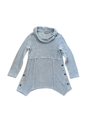 Soft Surroundings Breakwater Cowl Neck Tunic Sweater Size M Blue Asymetric Hem - Image 1 of 4