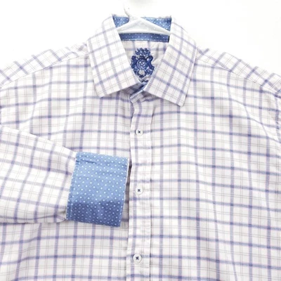 Camisa de vestir inglesa de lavandería para hombre 16 32/33 blanca azul a cuadros manga larga botón Foto 1 de 4