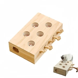 Whack-a-Mole Interactive Cat Toy,Eco-Friendly Wooden Activity Center with 5 H... - Bild 1 von 6