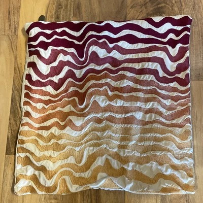 1 Pier 1 Imports Embroidered Throw Pillow Cover Red Yellow Ombré Abstract Lines - Image 1 of 4