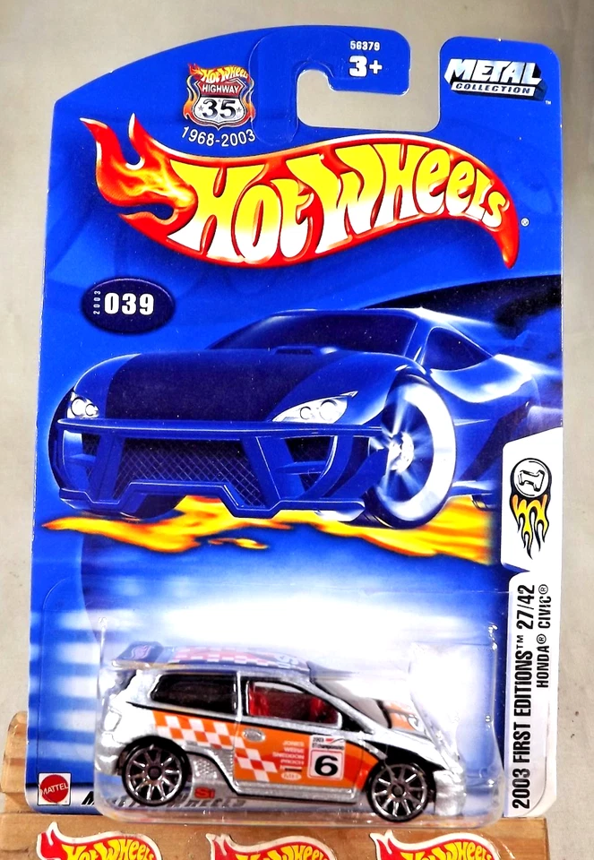 2003 Hot Wheels #39 First Editions 27/42 HONDA CIVIC Silver w/Chrome 10 Spokes - Image 1 of 4