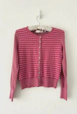 Ronit Zilkha Cardigan Women's Shimmer Sleeve & Buttons Pink With Cashmere Size S - Image 1 of 4