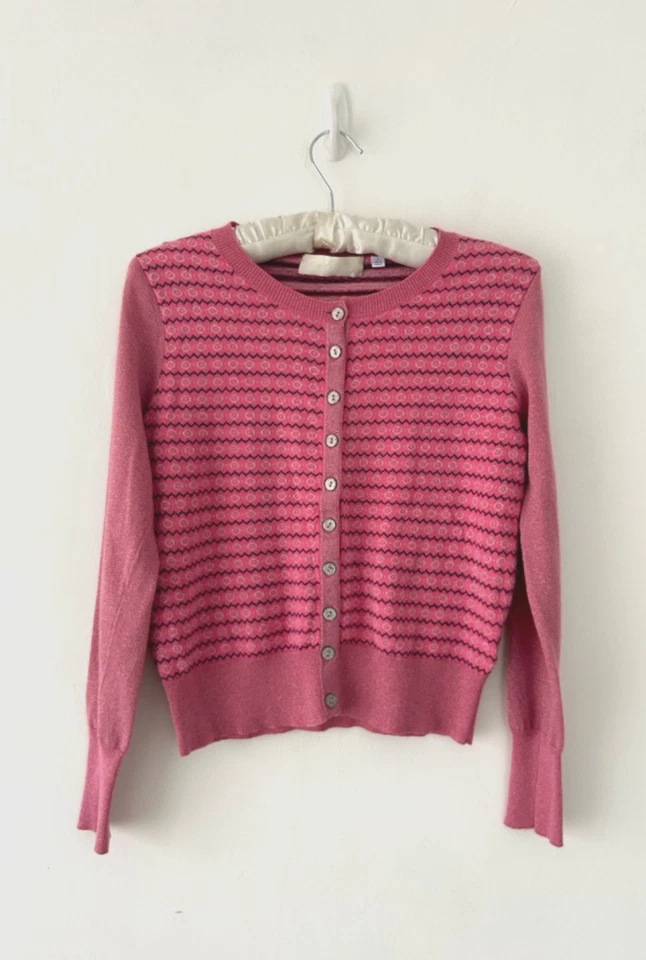 Ronit Zilkha Cardigan Women's Shimmer Sleeve & Buttons Pink With Cashmere Size S - Image 1 of 4