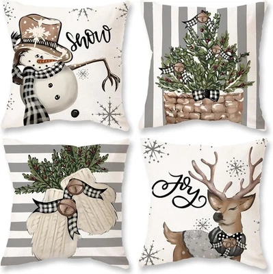 ONWAY Christmas Stripes Pillow Covers 18x18 Set of 18 x 18 (Pack 4), Grey  - Image 1 of 4