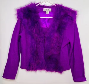 Lisa International Vintage Cardigan Sweater Medium Purple Boiled Wool Holes - Picture 1 of 14