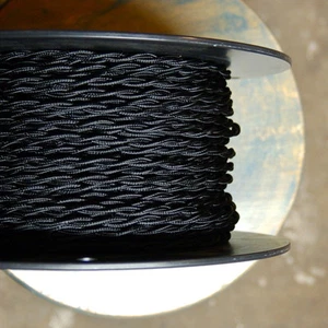 Alambre cubierto de rayos retorcidos negro, estilo vintage, cable de lámpara de tela, luces antiguas - Imagen 1 de 5