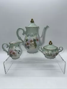 Fine Porcelain Green Floral Bouquet Tea Set Gold Trim Czech Republic - Picture 1 of 20