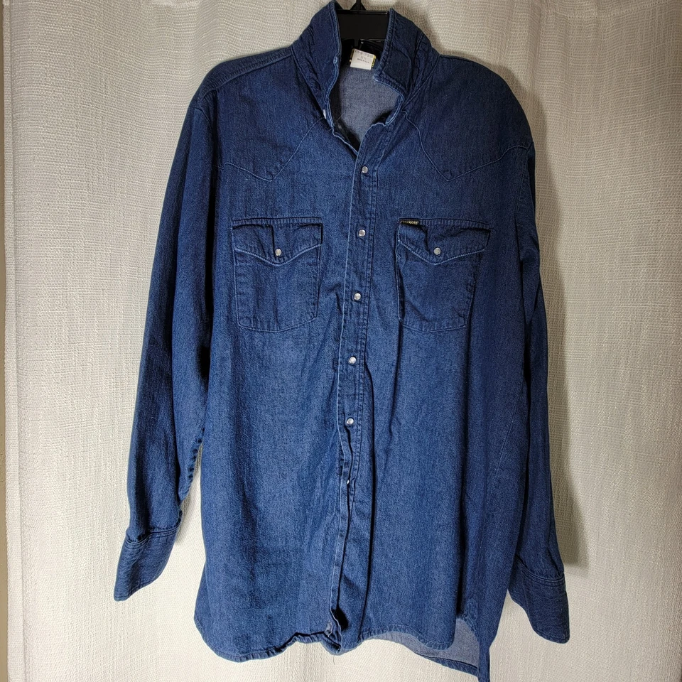 Винтажная джинсовая рубашка OshKosh B'Gosh на пуговицах с длинным рукавом мужская размер XL длинная - Изображение 1 из 4