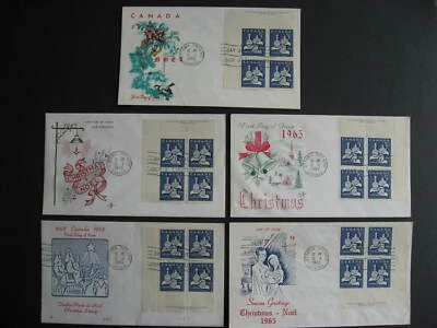 Canada 1965 XMAS 5 different cachets FDC first day covers Sc 444 plate blocks  - Image 1 of 2