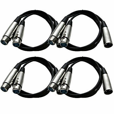 Seismic Audio 4 PACK 3' Splitter Patch Cables 1 XLR Male 2 XLR Female - Image 1 of 4