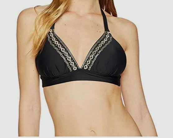 Roupa de banho feminina Ella Moss preta dourada idade halter biquíni tamanho pequeno US$ 53 - Imagem 1 de 1