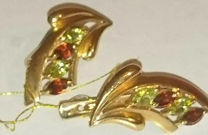 GOLDENE 14К +Ohrringe+ mit Chrysolit 0,54Kar. und Granat 0,77Kar - Bild 1 von 12