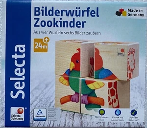 Selecta Game Puzzle Picture Cubes Zookinder Wooden Toy Toys Toddlers Game 62050 - Picture 1 of 12