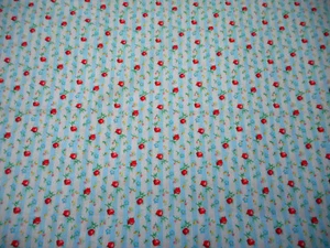 30s Reproduction Fabric By The Yard Red Roses on Blue & White Stripe Cotton #P - Picture 1 of 2