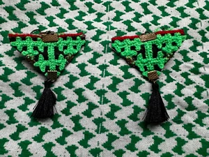 PERSIAN HANDMADE/STITCHED FABRIC EARRINGS WITH TASSLE BOHO HIPPY FESTIVAL ""9 - Picture 1 of 5
