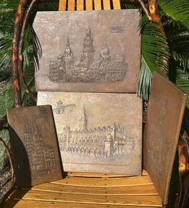 Poland Copper Relief Plaques Vintage Krakow Wawell Sukiennice Palace (4 Total) - Picture 1 of 11