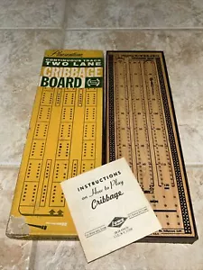1967 #715 Pleasantime Continuous Track Two Lane Cribbage Board W/ Pegs & Instr - Picture 1 of 13
