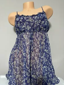 Lingerie bambino vintage Y2K Victoria's Secret blu trasparente floreale taglia small - Foto 1 di 6