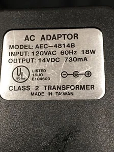 AEC-4814B  AC/ DC 120V/ 60Hz/ 18W/ Input  14V/ 730mA/ Output Power Adapter - Picture 1 of 4