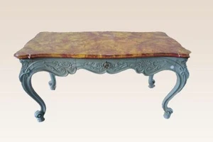 Antico tavolo da centro scrivania laccato con piano marmorizzato francese 1800 - Foto 1 di 6