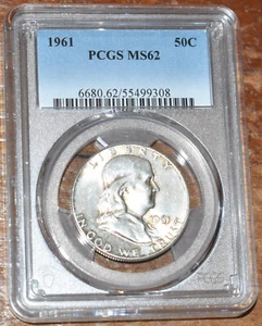 USA 1961 50c Franklin Half Dollar - Vintage Silver Uncirculated Coin PCGS MS 62 - Picture 1 of 4