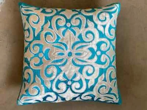 Funda Almohada Azul 16"x16", Cuadrada Terciopelo Apliques Marroquíes - Azulejo Marroquí - Imagen 1 de 6