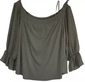 Blusa Top Torrid Talla Grande 1X Gris Fuera del Hombro Manga Campana 3/4 Fluida - Imagen 1 de 4