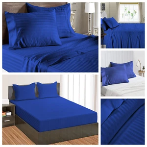 Select Sheets & Deep Wall 1200 TC Egyptian Cotton Royal Blue Stripes AU Sizes - Picture 1 of 11