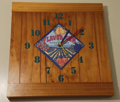 Wooden Wall Clock Plaque Flavor Sum Fancy  Fruit Square Vintage Rare Handmade - Image 1 of 4