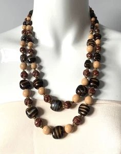 Vintage 50/60 Murano Style Chunky Glass Chocolate Shimmer Double Strand Necklace - Imagen 1 de 12