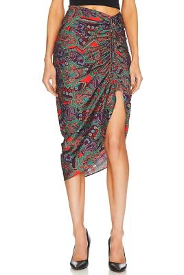 Новый с Ярлыками - Veronica борода 'Ari' пейсли печать собранными в Рюш шелковая юбка, пламенно-красный мульти - 0 - Изображение 1 из 4