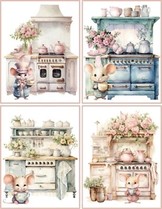 Mice Mouse Vintage Victorian Kitchen 8 glossy blank note card organza bag - Picture 1 of 4