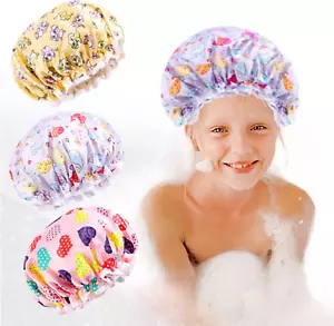 Shower Cap for Kids, 3 Pack Large Reusable Double Layer Waterproof Shower Cap, W - Picture 1 of 12