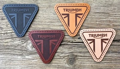 Leather sew on Triumph (motorcycle jacket badge) - Triangular