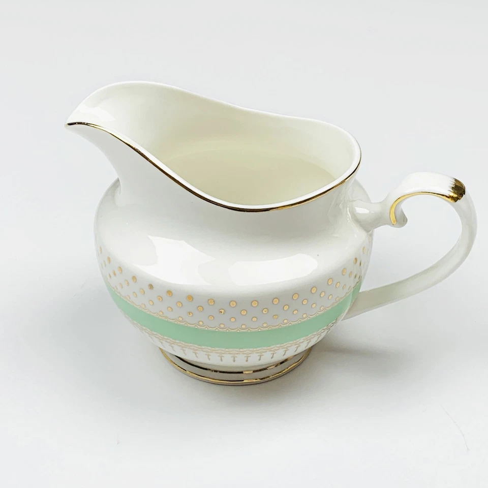 Grace's Teaware Mint Green & Gold Polka Dots Filigree Porcelain Creamer - Image 1 of 1