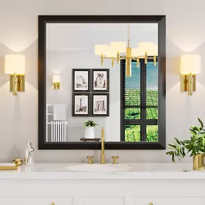 Black Bathroom Mirror, 40X38 Inch Thick Metal Framed Wall Mirrors for over Sink, - Picture 1 of 7