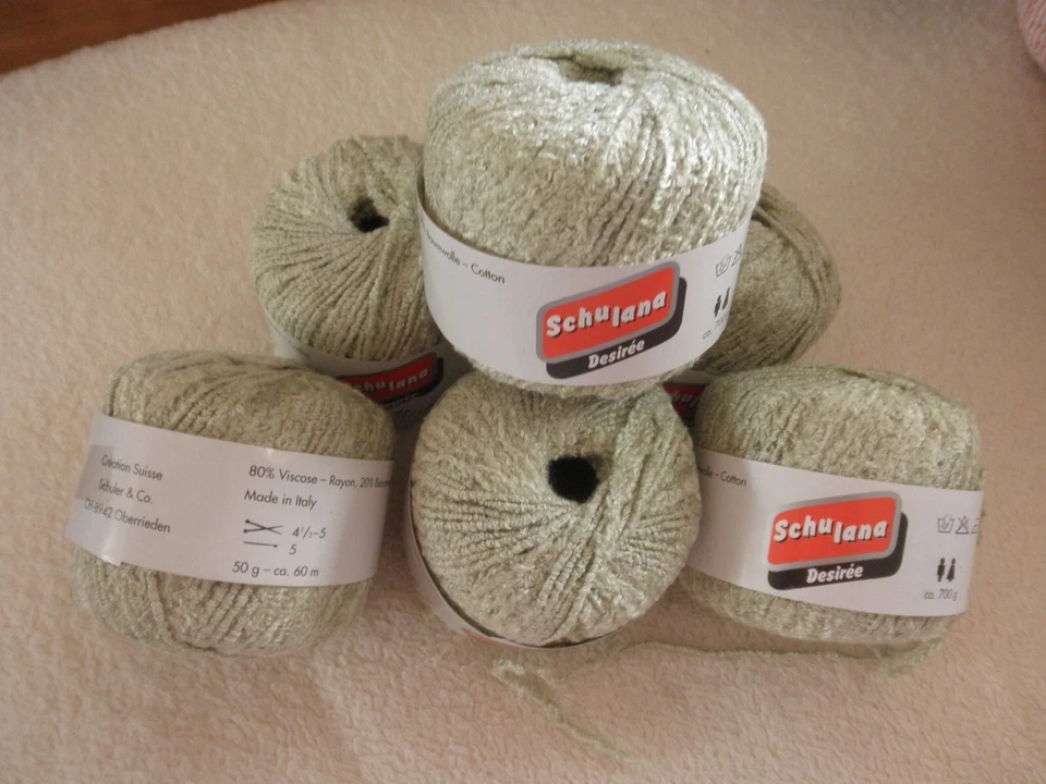 Lote 6 madejas SCHULANA Desiree hilo verde salvia claro, 50 g, hecho en Italia #202 22 Foto 1 de 1